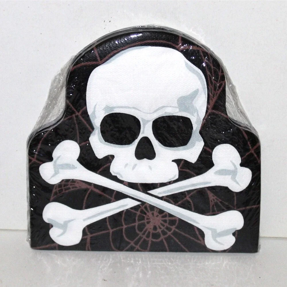 Halloween Skull Paper Napkins Bones black spiderweb Die Cut Amscan NEW 16 Sealed